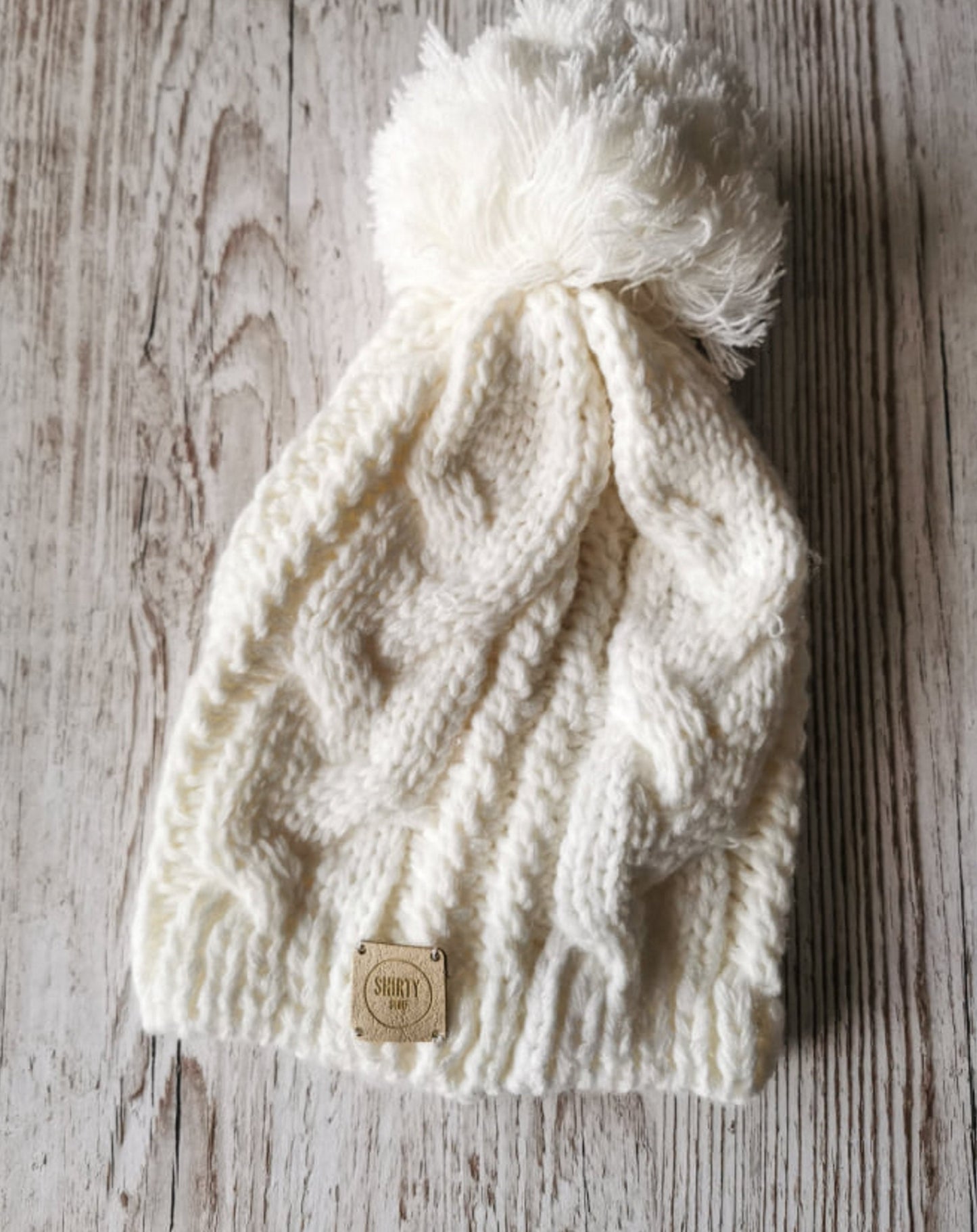 Chunky knit ivory pompom knitted hat