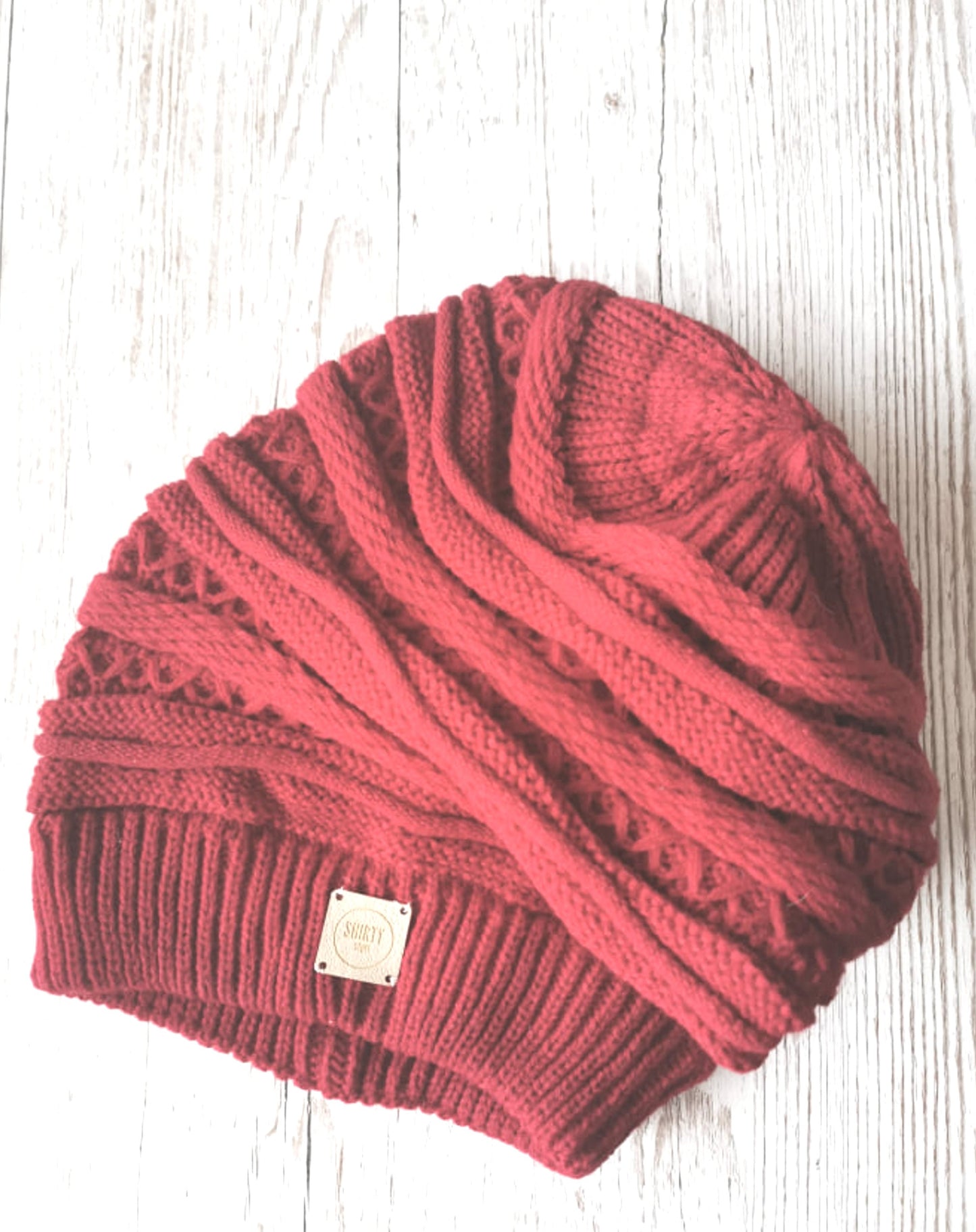 Red oversized slouchy beanie hat