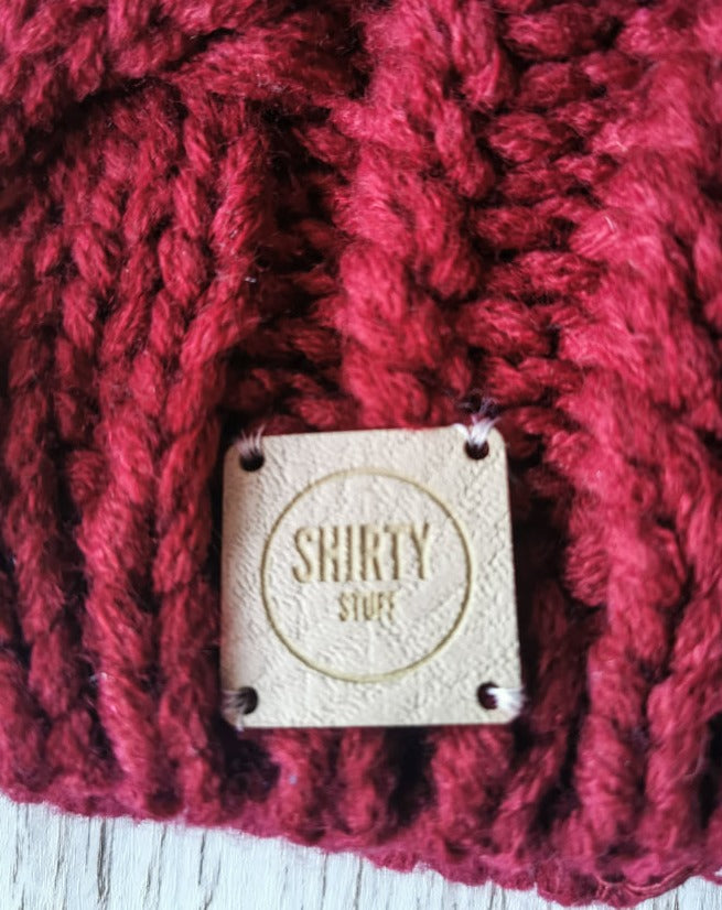 Red chunky knit bobble hat