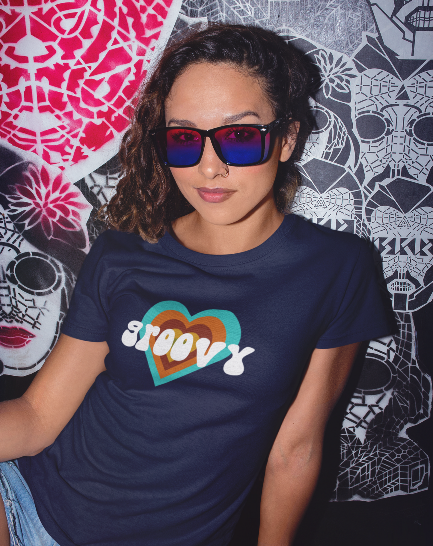 'Groovy' cotton, vintage-inspired t-shirt. Small through to 3XL