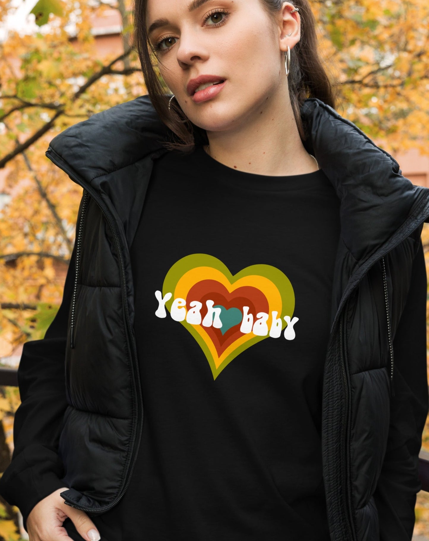 Yeah Baby women's cotton vintage-inspired long sleeved t-shirt. Small through to 2XL